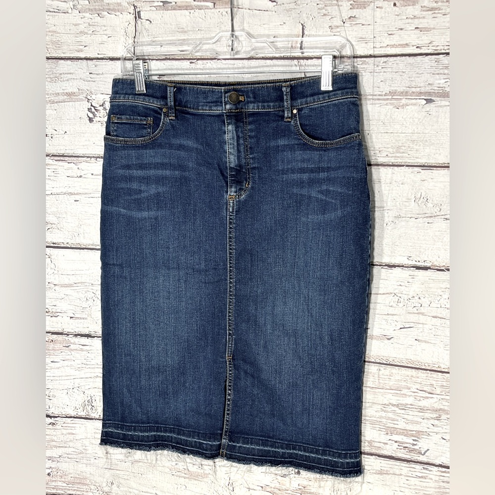 ANN TAYLOR Raw Hem Denim Skirt Dark Wash-6